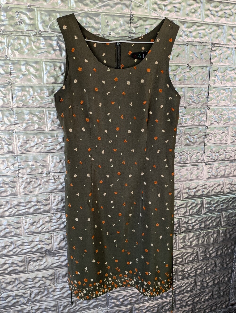 Vintage Mini Olive Sundress With Floral Pattern